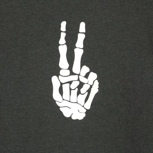 Bowery Supply CO Black T-Shirt Skeleton Peace Sign Size M - Picture 4 of 5